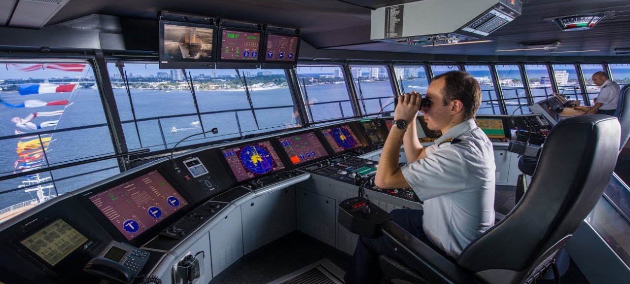 A typical ship’s navigation bridge